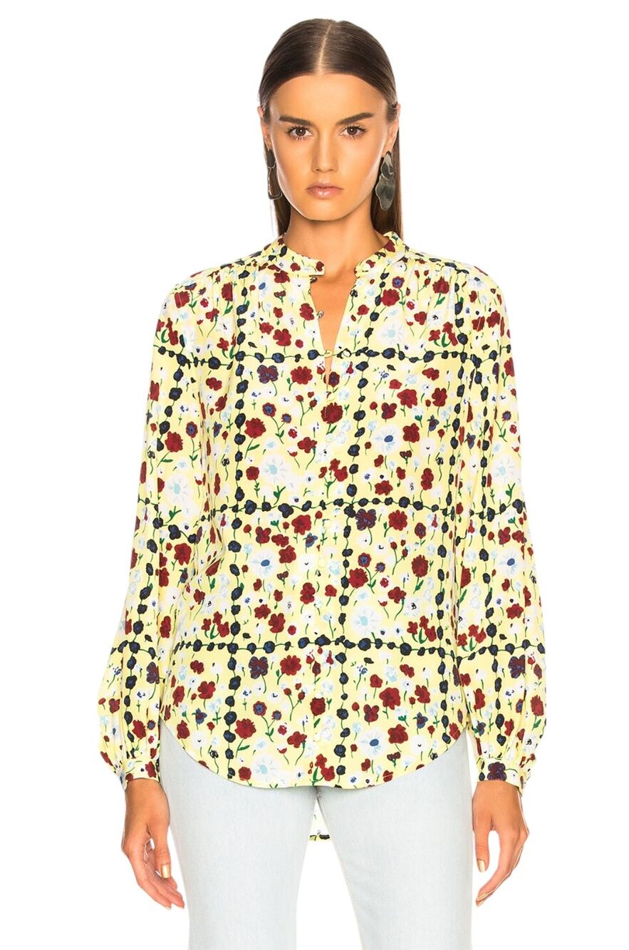 Equipment Yellow Limelight Multi Floral Cornelia Button Up Blouse